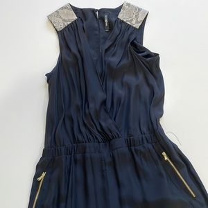 Alice & Trixie black romper, sleeveless with snake print detail at shoulders